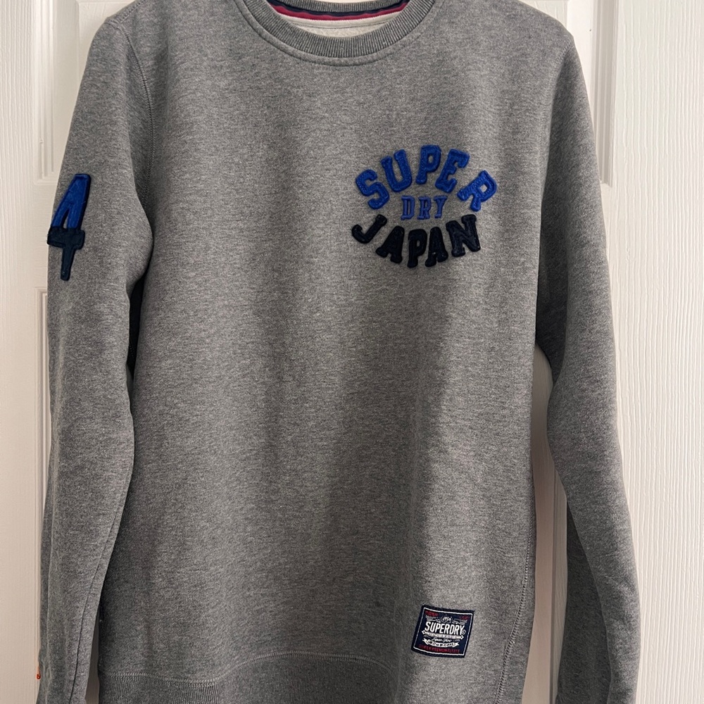 Superdry Gray Crewneck Sweater with Blue Accents